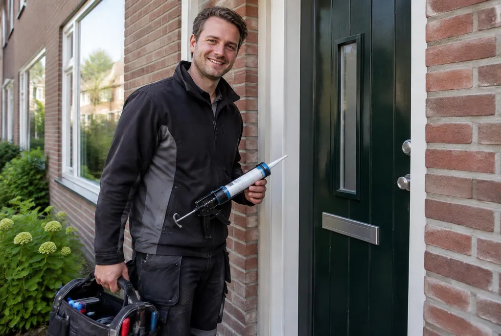 Vakman van Kitbedrijf Volendam bij de voordeur van een woning